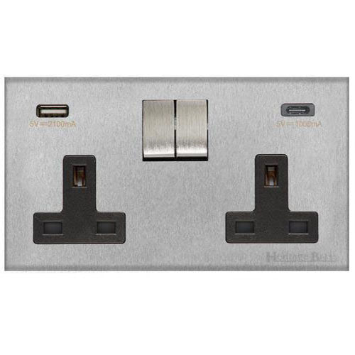 Winchester Range-Satin Chrome   -2G 13A Socket with USB-A+C