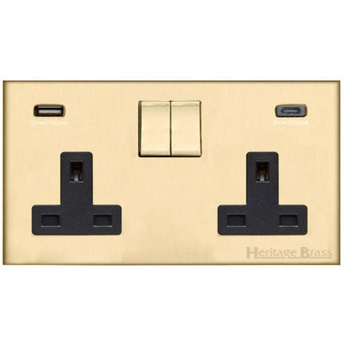 Winchester Range-Satin Brass-2G 13A Socket with USB-A+C