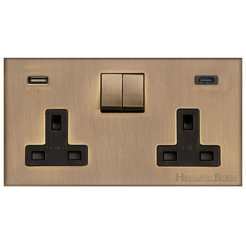 Winchester Range-Antique Brass-2G 13A Socket with USB-A+C