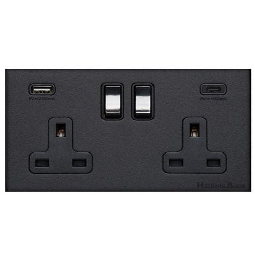 Windsor Range-Matt Black-2G 13A Socket with USB-A+C