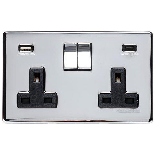 Studio Range-Polished Chrome-2G 13A Socket with USB-A+C