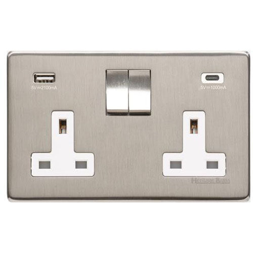 Studio Range-Satin Nickel-2G 13A Socket with USB-A+C