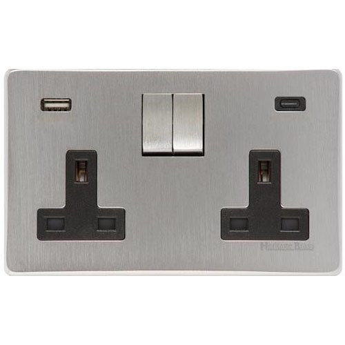 Studio Range-Satin Chrome-2G 13A Socket with USB-A+C