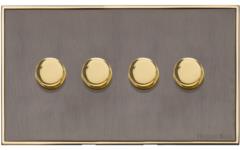 Executive Range-Satin Black Nickel & Brass-4 Gang TED Dimmer (Compatible with LED Lamps)