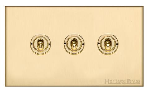 Windsor Range Matt Brass-3 Gang Toggle Switch