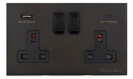 Windsor Range Dark Antique Bronze-2G 13A Socket with USB-A+C