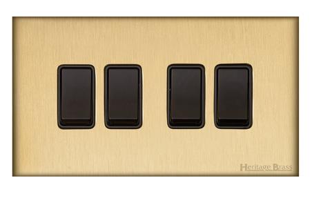 Windsor Range Matt Brass-4 Gang Rocker Switch (10 Amp)