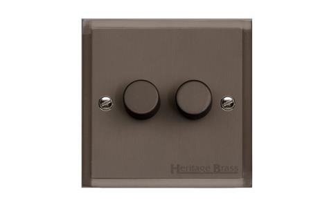 Elite Stepped Plate Range Matt Bronze | 2 Gang TED Dimmer (Compatible with LED Lamps)