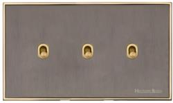 Executive Range-Satin Black Nickel & Brass-3 Gang Stockholm Toggle