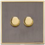 Executive Range-Satin Black Nickel & Brass-2 Gang TED Dimmer (Compatible with LED Lamps)