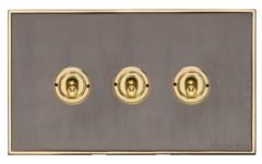 Executive Range-Satin Black Nickel & Brass-3 Gang Toggle Switch