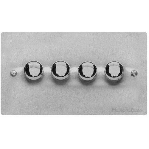 Elite Flat Plate Range-Satin Chrome-4 Gang LED Dimmer (Compatible with LED Lamps)