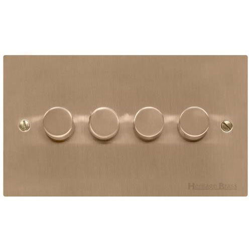 Elite Flat Plate Range-Antique Brass-4 Gang LED Dimmer (Compatible with LED Lamps)