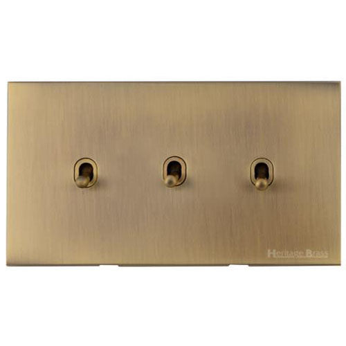 Winchester Range-Antique Brass-3 Gang Stockholm Toggle